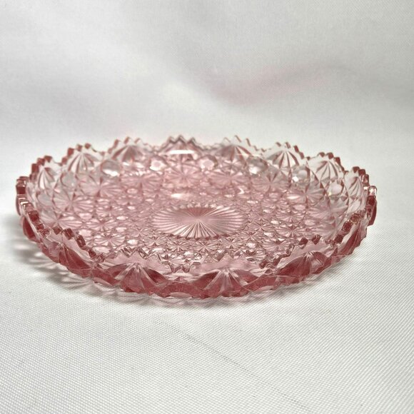 Unknown Other - Vintage MCM Pink Daisy & Button Pressed Glass Plate Trinket Dish 7.5" Round